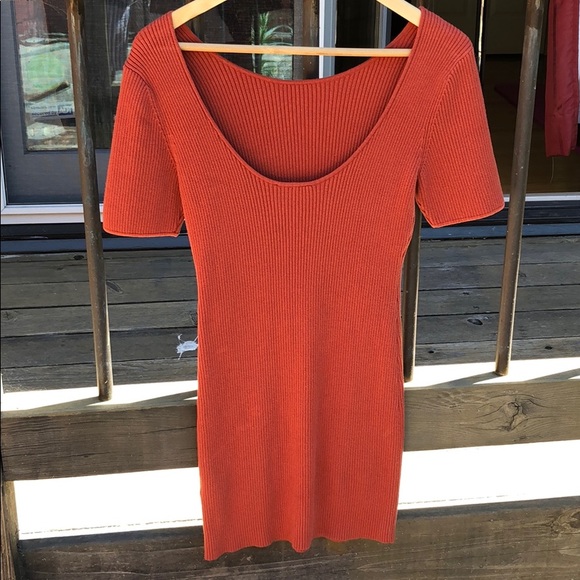 Burnt Orange Ribbed Dress - Picture 2 of 4